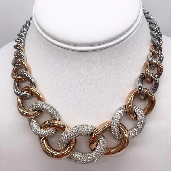 Swarovski Bound Rose Gold and Silver Pave Links Necklace NWT $399 - Picture 1 of 8